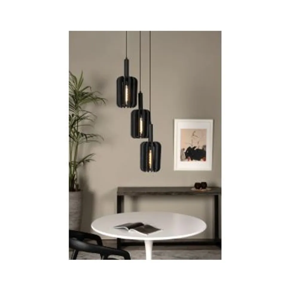 Lucide RAFAL Hanglamp-Grijs-Ø50-3xE27-40W-Vilt