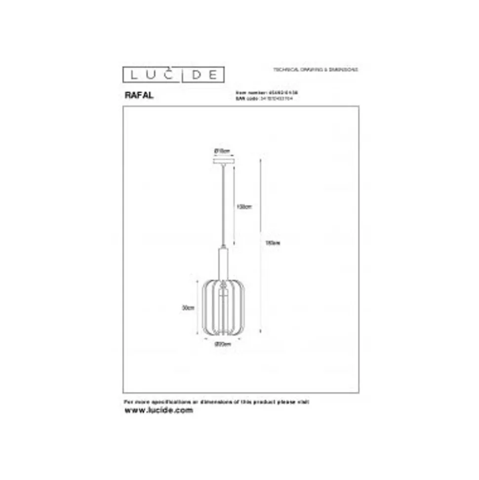 Lucide RAFAL Hanglamp-Grijs-Ø20-1xE27-40W-Vilt