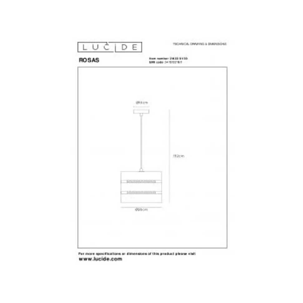 Lucide ROSAS Hanglamp-Zwart-Ø26-1xE27-40W-Metaal