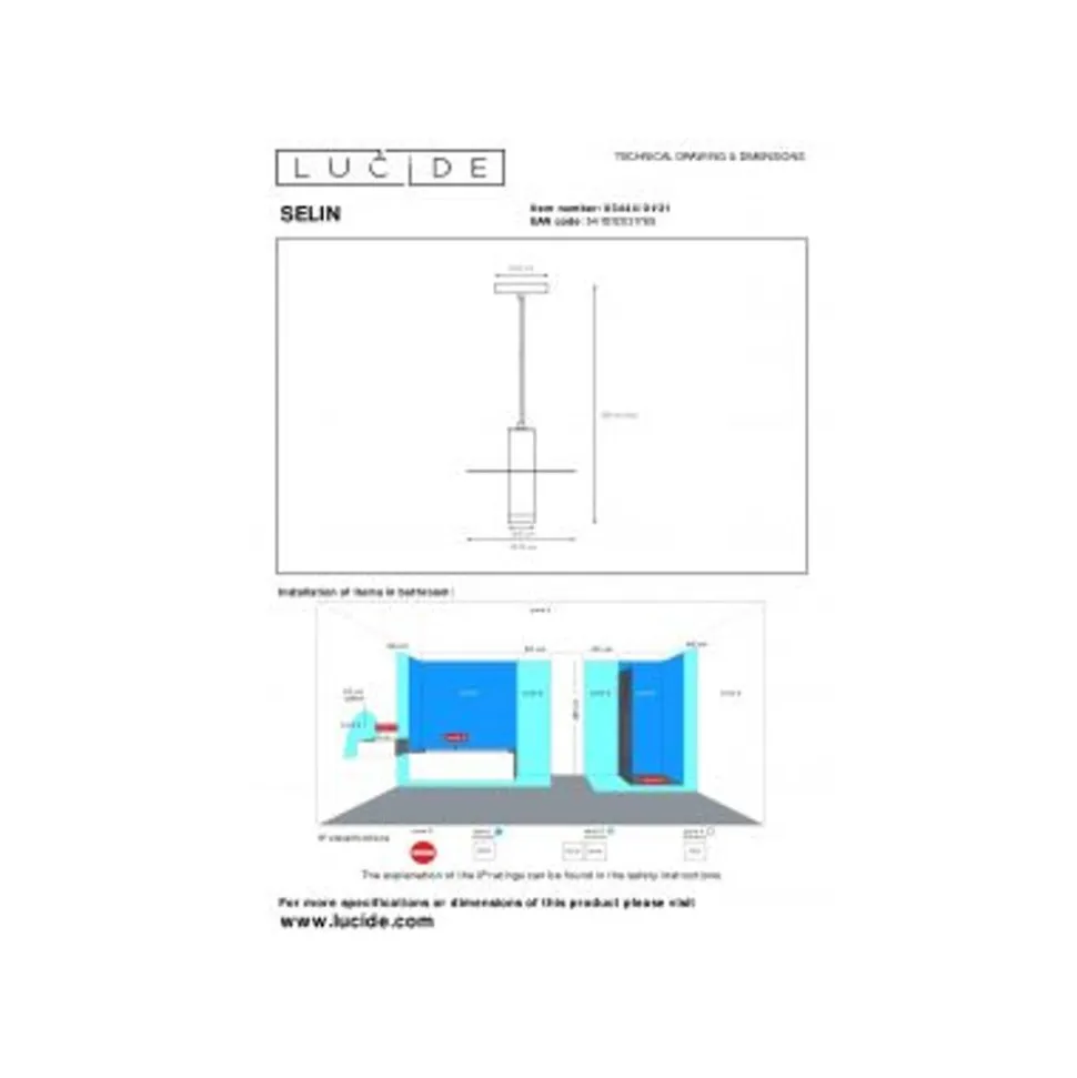 Lucide SELIN Hanglamp Badk.-Wit-Ø6-1xGU10-5W-IP44-Metaal