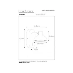 Lucide SENSAS Bedlamp-Zwart-1xGU10 (ES111)-12W-Staal