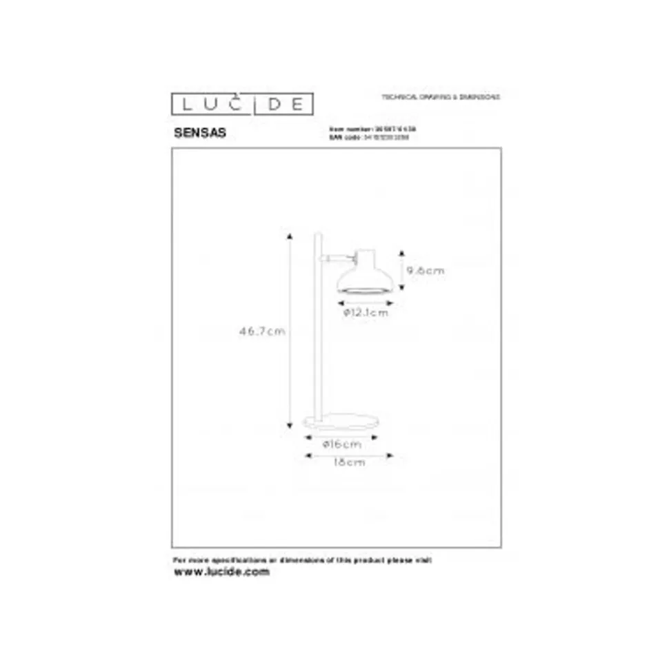 Lucide SENSAS Tafellamp-Zwart-Ø18-1xGU10 (ES111)-12W