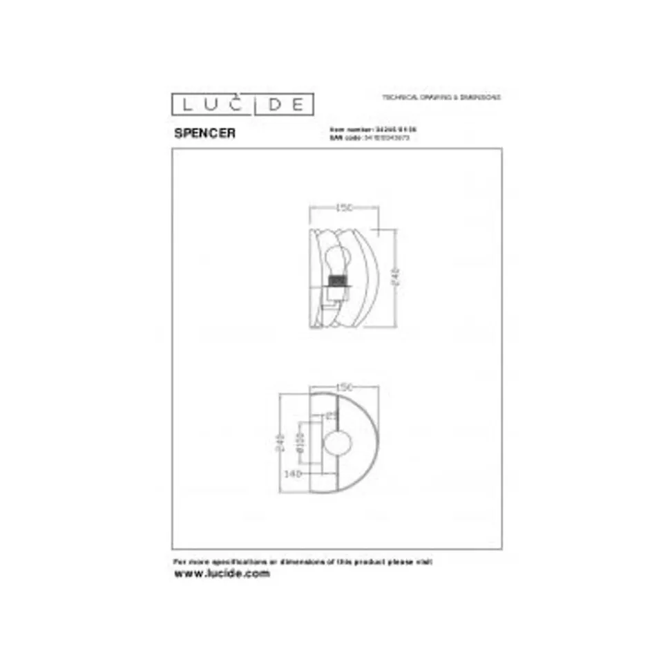 Lucide SPENCER Wandlamp-Grijs-1xE27-40W-Vilt
