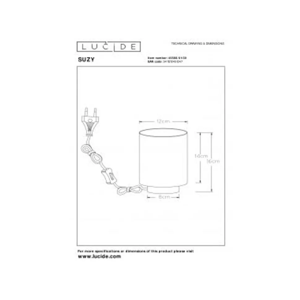 Lucide SUZY - Tafellamp - Ø 12 cm - 1xE14 - Zwart Lucide