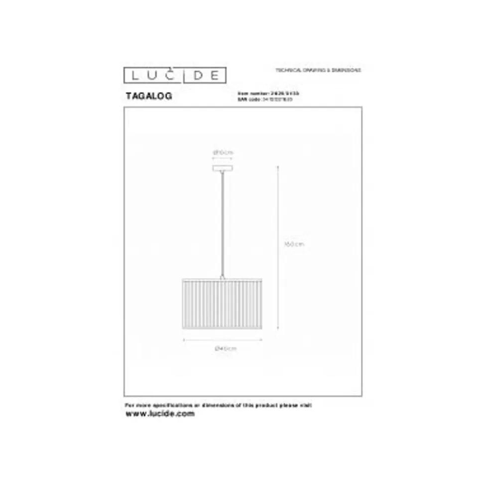Lucide TAGALOG Hanglamp-Zwart-Ø40-1xE27-40W-Bamboe