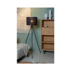 Lucide TAGALOG Vloerlamp-Zwart-Ø55-1xE27-40W-Bamboe