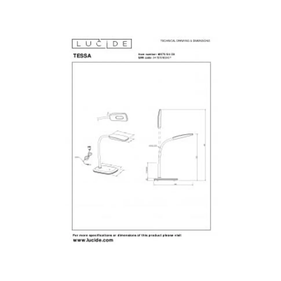 Lucide TESSA Bureaulamp-Zwart-LED Dimb.-3,2W-3000K-ABS