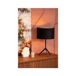 Lucide TONDO Tafellamp-Zwart-Ø30-1xE27-60W-Katoen
