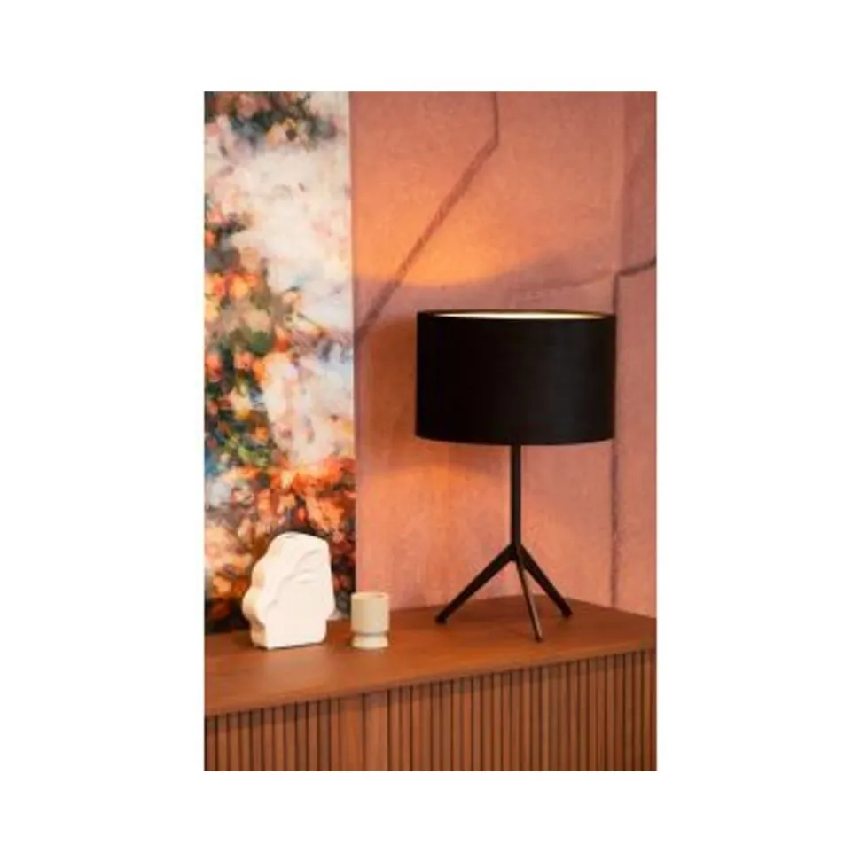 Lucide TONDO Tafellamp-Zwart-Ø30-1xE27-60W-Katoen
