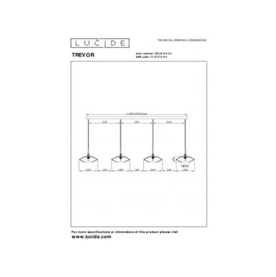 Lucide TREVOR Hanglamp-Opaal-4xG9-40W-Glas