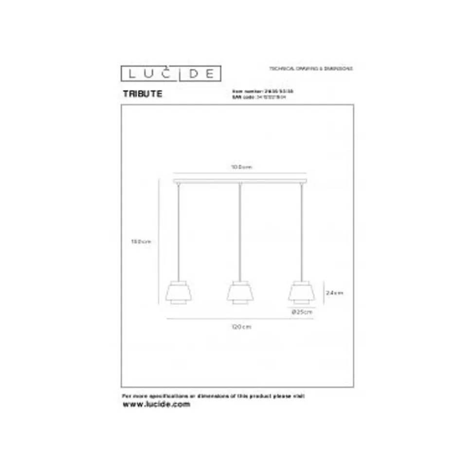 Lucide TRIBUTE Hanglamp-Beige-3xE27-40W-Stof