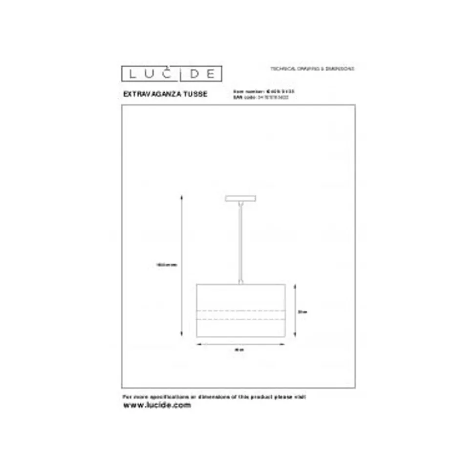 Lucide TUSSE. Hanglamp-Blauw-1xE27-60W-Linnen