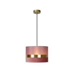 Lucide TUSSE. Hanglamp-Roze-1xE27-60W-Linnen