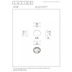 Lucide UFOR Wandlamp-Zwart-LED Dimb.-5,7W-1800K/3000K