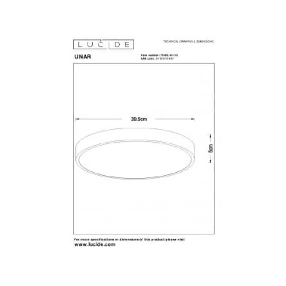 Lucide UNAR Plafonnière-Mat Go.-Ø39,5-LED Dimb.-24W-2700K