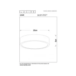 Lucide UNAR Plafonnière-Zwart-Ø20-LED Dimb.-12W-2700K