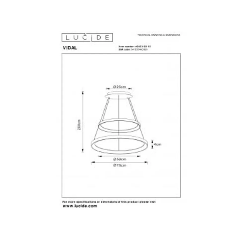 Lucide VIDAL Hanglamp-Mat Go.-Ø78-LED Dimb.-92W-2700K