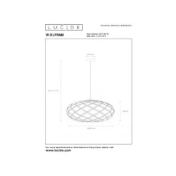 Lucide WOLFRAM - Hanglamp - Ø 65 cm - 1xE27 - Zwart