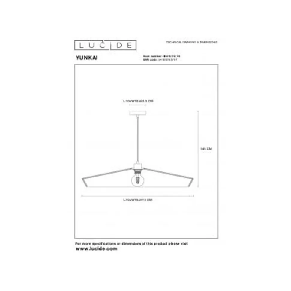 Lucide YUNKAI Hanglamp-Nature.-Ø70-1xE27-60W-Papier