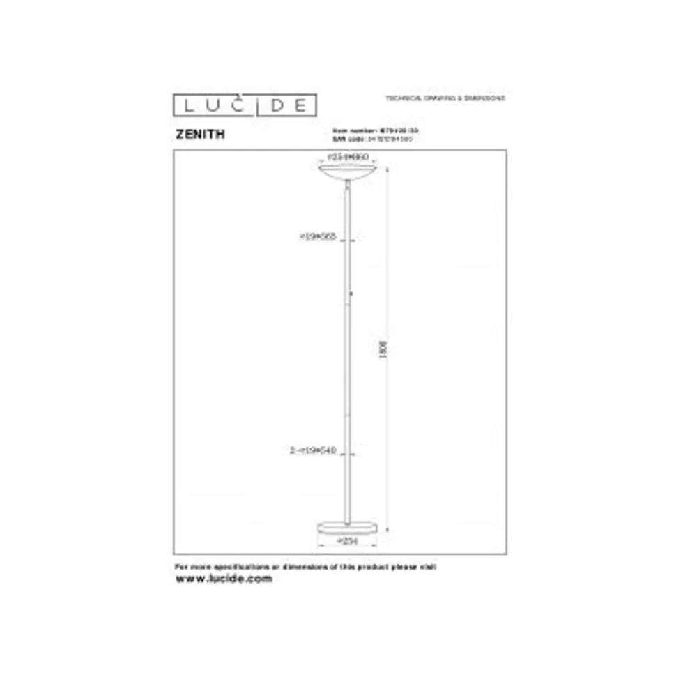 Lucide ZENITH Vloerlamp-Zwart-LED Dimb.-20W-3000K-Metaal