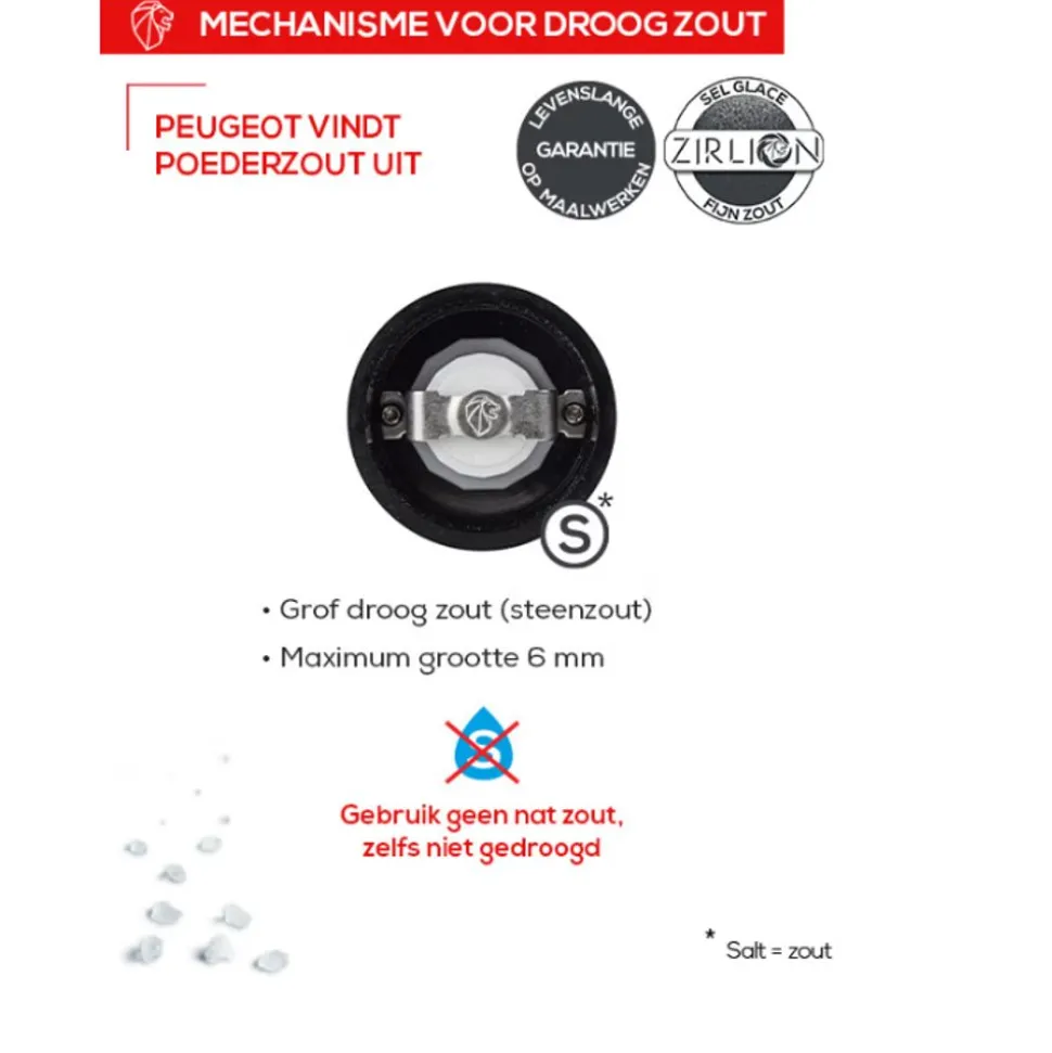 Peugeot Boreal Manuele zoutmolen van hout 12cm kiezelgrijs