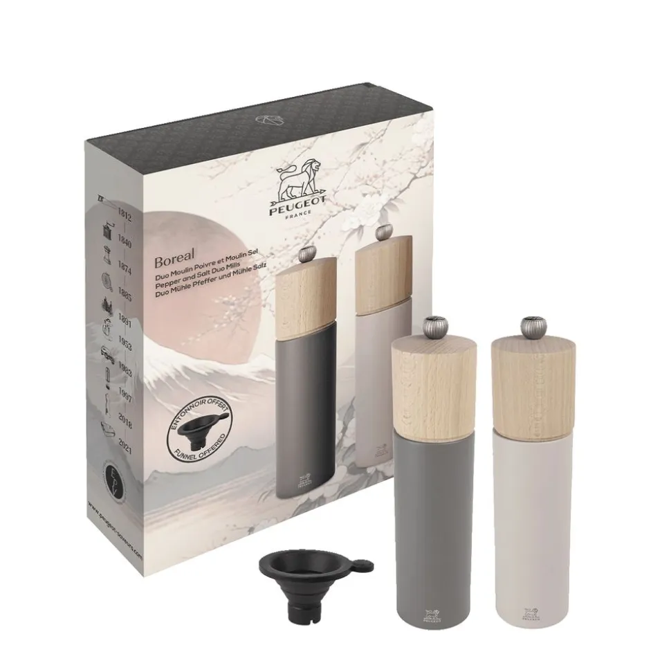 Peugeot Duo Boreal Geschenkverpakking - Duo zout- en pepermolens 21 cm met siliconen trechter