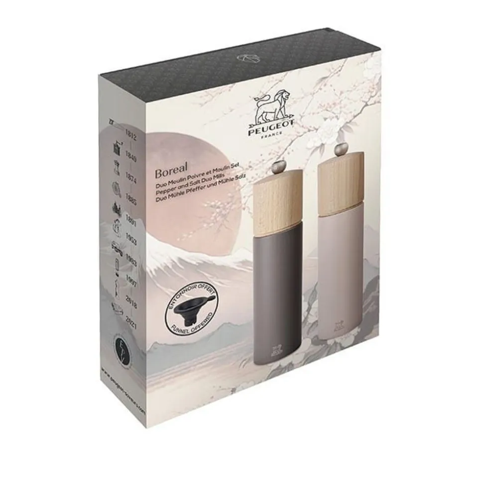 Peugeot Duo Boreal Geschenkverpakking - Duo zout- en pepermolens 21 cm met siliconen trechter