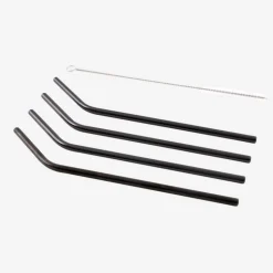 Point-Virgule Set van 4 cocktailrietjes uit rvs zwart met reinigingsborstel 20.5cm