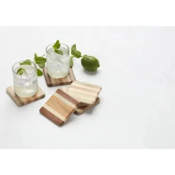 Point-Virgule set van 4 glasonderzetters uit gerecycleerd hout 9.5x9.5cm