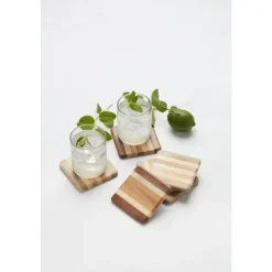 Point-Virgule set van 4 glasonderzetters uit gerecycleerd hout 9.5x9.5cm