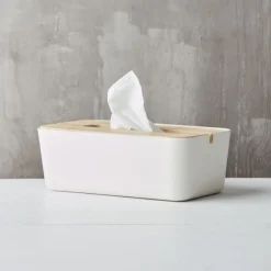 Point-Virgule Zakdoekendoos uit bamboevezel gebroken wit 25.5x14x9cm