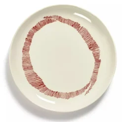 Serax Feast tableware by Ottolenghi Voorgerecht Bord M 22,5cm H2cm Wit Swirl-Stripes Rood