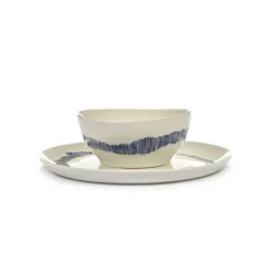 Serax Feast tableware by Ottolenghi Kom S 16cm H7,5cm Wit Swirl-Stripes Blauw