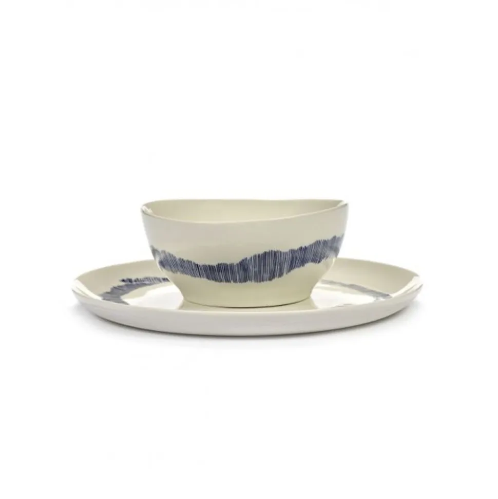 Serax Feast tableware by Ottolenghi Kom S 16cm H7,5cm Wit Swirl-Stripes Blauw