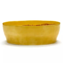 Serax Feast tableware by Ottolenghi Saladekom 28,5cm H9,5cm Sunny Yellow Swirl-Stripes Rood