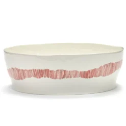 Serax Feast tableware by Ottolenghi Saladekom 28,5cm H9,5cm Wit Swirl-Stripes Rood