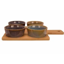 Serveerplank 31x21.5xh1cm Bamboe  + 4 Bowls Multi-kleur D10x4cm