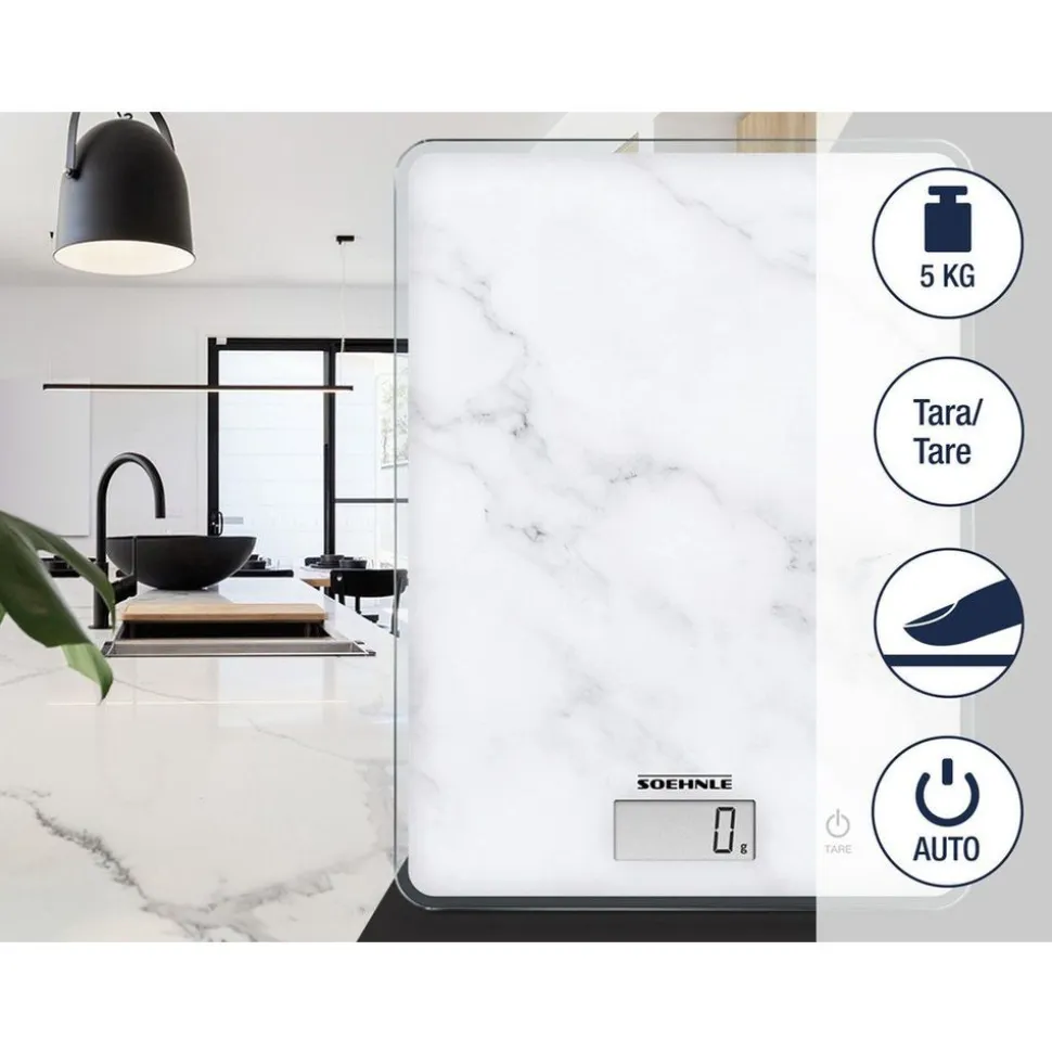 Soehnle Compact 300 Keukenweegschaal digitaal Marmer Wit