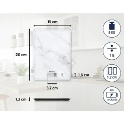 Soehnle Compact 300 Keukenweegschaal digitaal Marmer Wit