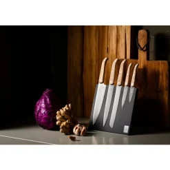 Style de Vie Innovation Line Messenset 5pcs Oak Stonewash Met Magnetisch Messenblok